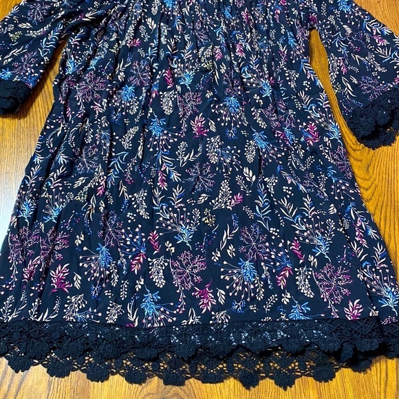 🌷 Dex 🌷 Floral Crochet Lace Flare Sleeve  Babydoll Dress Vintage 90s - Picture 3 of 9